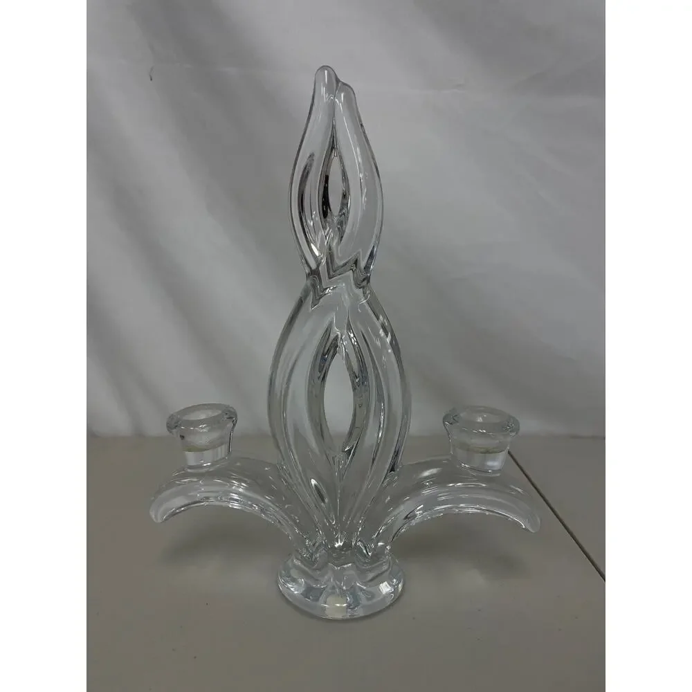 Vannes Crystal France Art Wings Centerpiece & Double Candlestick Holder Set of 3